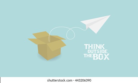 Think Outside Of Box concept. paper palne and paper box vector EPS10