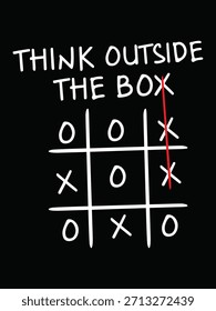 Piensa fuera de la caja Concepto Diseño de tipografía con Tic Tac Toe Ilustración sobre fondo negro