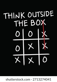 Piensa fuera de la caja Concepto Diseño de tipografía con Tic Tac Toe Ilustración sobre fondo negro
