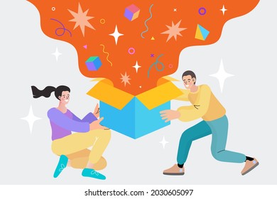 Think outside the box. content development, brainstorming, creative soutions, learning,education. development, brainstorming, creativity. Inspiration concept vector Illustration