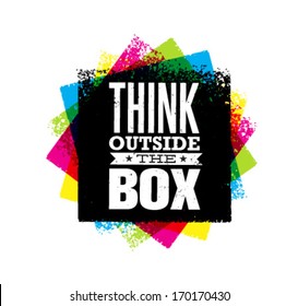Think outside the box creative grunge vector illustration, motivation design element. 