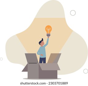 Think outside the box, creativity to create different business idea or motivation and innovation concept.flat vector illustration.