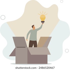 Think outside the box, creativity to create different business idea or motivation and innovation concept.flat design.illustration with people.