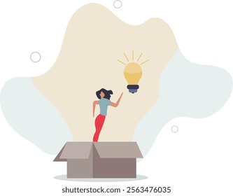 Think outside the box, creativity to create different business idea or motivation and innovation concept,flat characters.