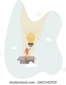 Think outside the box, creativity to create different business idea or motivation and innovation concept,flat character life .