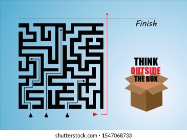 think outside the box. do not follow the rules of others. make your own path. choose the easiest way. EPS 10 vector which represents a maze and a box to the right with black and red colours. wallpaper