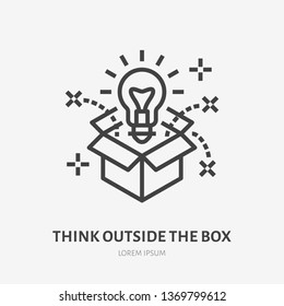 Think Outside The Box Flat Line Icon. Creative Solution Vector Illustration. Thin Sign Of Innovation, Business Logo.