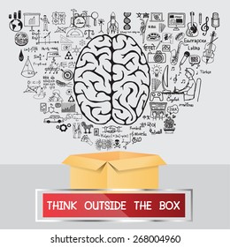 Think outside the box. Hand drawn business plan and education.