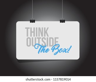 think outside the box hanging banner message isolated over a black background