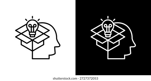 Piensa fuera El icono de la caja contorno en blanco y negro.