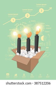 Think outside the box ideas concept, With creative drawing charts and graphs business success strategy plan, inspire modern design template layout, diagram, step up options, Vector illustration