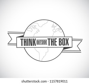 think outside the box line globe ribbon message concept isolated over a white background