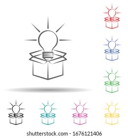 Piense fuera del cuadro icono de conjunto de varios colores. Línea delgada simple, contorno vectorial de los iconos de educación para ui y ux, sitio web o aplicación móvil