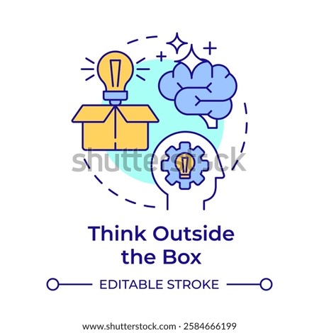 Think outside the box multi color concept icon. Innovative ideas, brainstorm. Creativity, inspiration. Round shape line illustration. Abstract idea. Graphic design. Easy to use in infographic