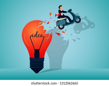 think outside the box. red paper plane ejected from the lamp launch there is a shadow on the wall as an airplane. go to success goal. startup business concept. creative idad. icon illustration vector