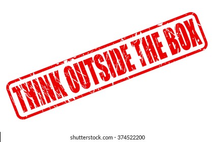 THINK OUTSIDE THE BOX red stamp text on white