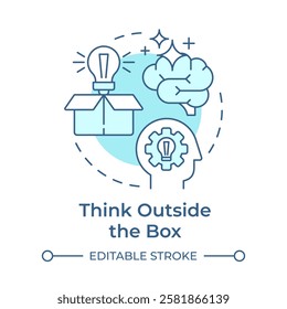 Think outside the box soft blue concept icon. Innovative ideas, brainstorm. Creativity, inspiration. Round shape line illustration. Abstract idea. Graphic design. Easy to use in infographic