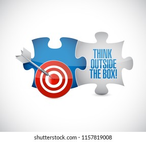 think outside the box target puzzle pieces message  isolated over a white background