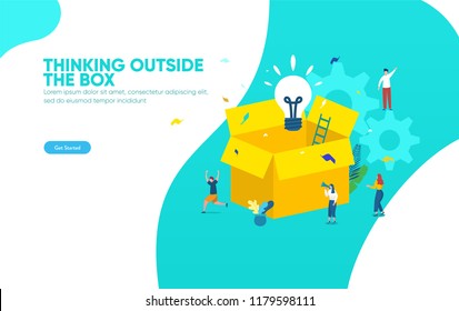 Think outside the box vector illustration concept, people think creative idea, can use for, landing page, template, ui, web, mobile app, poster, banner, flyer