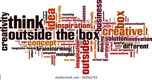 Think outside the box word cloud concept. Vector illustration