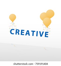 Think outside business concept, unique creative idea for solution. Words flying with light bulb. Vector illustration.
