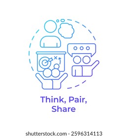 Think, pair, share blue gradient concept icon. Teamwork planning. Learning strategy, brainstorm. Round shape line illustration. Abstract idea. Graphic design. Easy to use in infographic