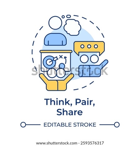 Think, pair, share multi color concept icon. Teamwork planning. Learning strategy, brainstorm. Round shape line illustration. Abstract idea. Graphic design. Easy to use in infographic