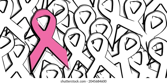 Piensa en el símbolo de conciencia de la cinta rosa. Octubre, mes del cáncer de mama, lazos de iconos. Apoyo, atención de la salud y concepto de medicina. Las mujeres viven con tumor mamario. 