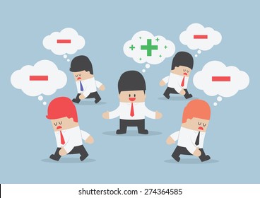 Think Positive Businessman Surrounded By Negative Thinking People, VECTOR, EPS10