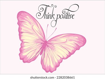 think positive butterfly hand drawn design vector