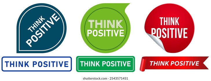 Think positive mind vibes quotes reminder positivity life choice stamp colorful badge sticker emblem label logo design icon set collection