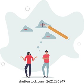 Pense em mentalidade positiva, atitude otimista para o sucesso no trabalho, mentor para motivar o funcionário para o conceito de positividade, vida de caráter.