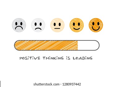 think positive and optimistic to have happy life in progress. Vector Doodle illustration