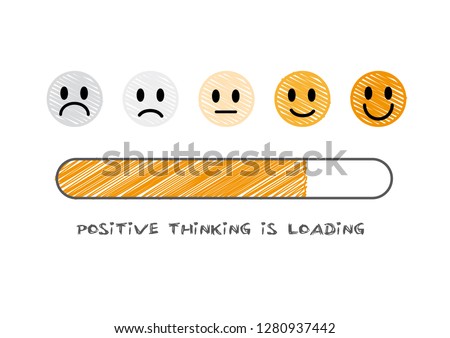 think positive and optimistic to have happy life in progress. Vector Doodle illustration