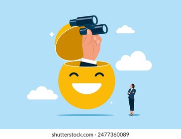 Think positive. Positive thinking businessman. Company benefit, positive attitude. Modern vector illustration in flat style