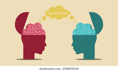 Think positively, Conversation between two persons positive think and negative thinking, optimistic, growth mindset and fixed mindset. Business concept vector illustration