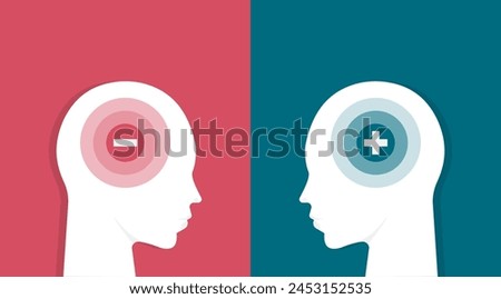 Think positively, Conversation between two persons positive think and negative thinking, optimistic, growth mindset and fixed mindset. Business concept vector illustration
