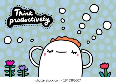 Think productively hand drawn vector illustration in cartoon doodle style man bubbles textured background