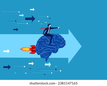 Think quickly. Businessman controls the brain forward. vector