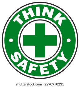 Think safety symbol. Hard hat decal. Graphic design, vector illustration.