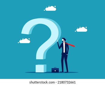 Think of a solution. businessman stands next to a big question mark. vector