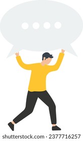 Think of solution, critical thinking to solve problem, focus on new idea, concentration or philosophy, skeptical or rational concept, tried depressed businessman carry heavy thinking bubble burden.

