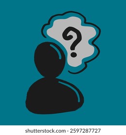 Think for a solution. Problem lead to the search for answers. Feel uncertain about question. Someone has a doubt. Skeptical man.