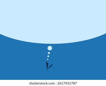 Think of solving a big problem, businessman thinks with a big bubble