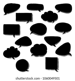 Think & talk speech bubbles. Artistic collection of hand drawn doodle style comic balloon, cloud and heart. Vector illustration in sketch style.