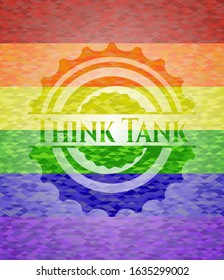 Think Tank emblem on mosaic background with the colors of the LGBT flag