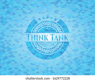 Think Tank light blue emblem with triangle mosaic background