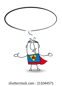 think tank with a superhero. Superhero is speaking. Write his speech in the bubble