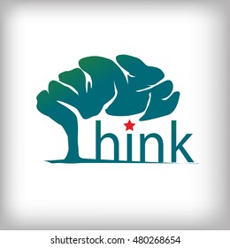 Think text design is brain and red star
