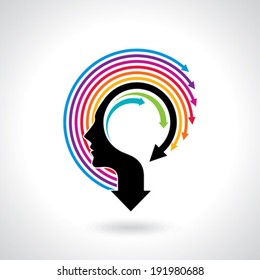 think Thoughts and options. vector illustration of head